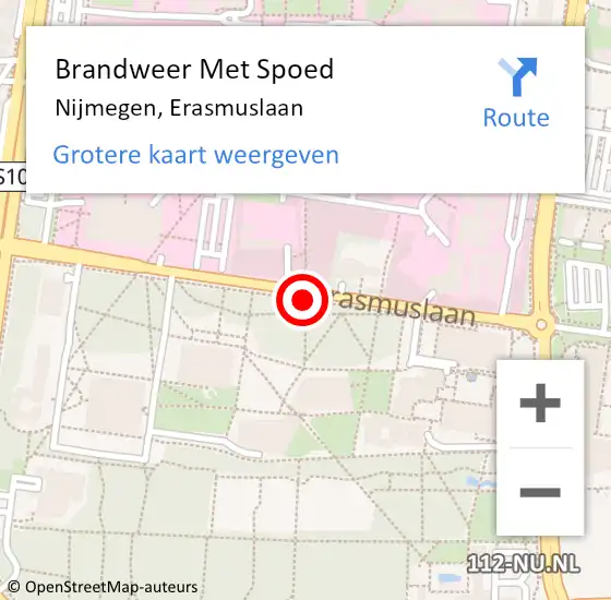 Locatie op kaart van de 112 melding: Brandweer Met Spoed Naar Nijmegen, Erasmuslaan op 12 mei 2019 11:59