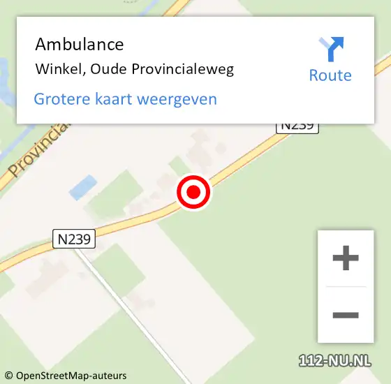 Locatie op kaart van de 112 melding: Ambulance Winkel, Oude Provincialeweg op 12 mei 2019 13:11