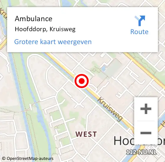 Locatie op kaart van de 112 melding: Ambulance Hoofddorp, Kruisweg op 12 mei 2019 19:15
