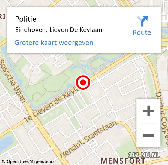 Locatie op kaart van de 112 melding: Politie Eindhoven, Lieven De Keylaan op 12 mei 2019 23:24