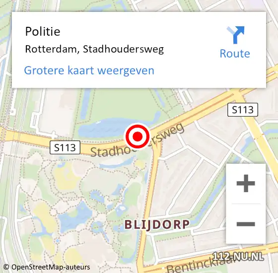 Locatie op kaart van de 112 melding: Politie Rotterdam, Stadhoudersweg op 13 mei 2019 00:34
