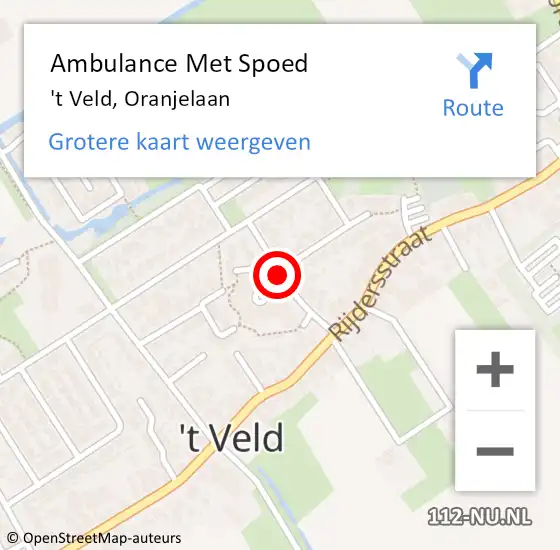 Locatie op kaart van de 112 melding: Ambulance Met Spoed Naar 't Veld, Oranjelaan op 13 mei 2019 08:41