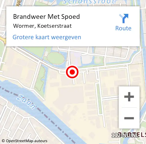 Locatie op kaart van de 112 melding: Brandweer Met Spoed Naar Wormer, Koetserstraat op 13 mei 2019 21:16