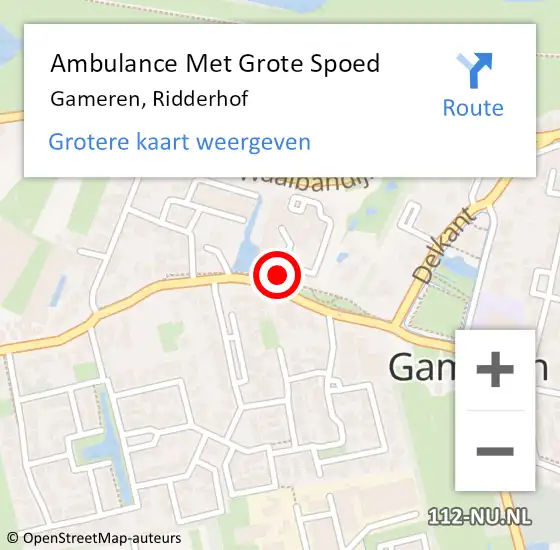 Locatie op kaart van de 112 melding: Ambulance Met Grote Spoed Naar Gameren, Ridderhof op 14 mei 2019 01:11