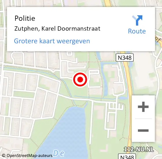 Locatie op kaart van de 112 melding: Politie Zutphen, Karel Doormanstraat op 14 mei 2019 08:50