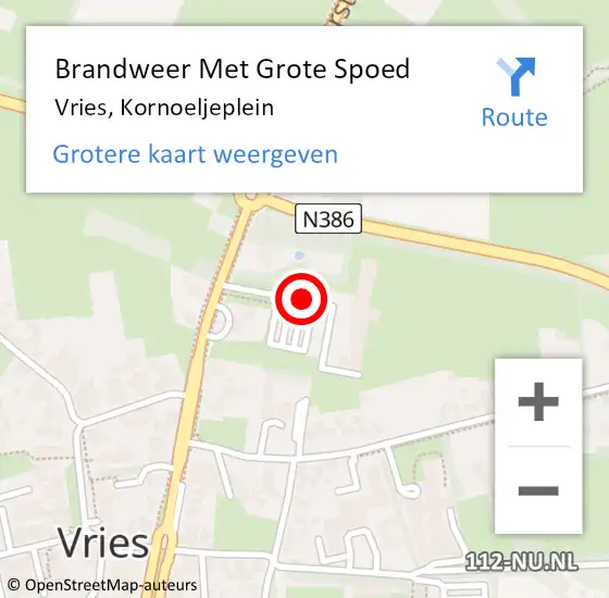 Locatie op kaart van de 112 melding: Brandweer Met Grote Spoed Naar Vries, Kornoeljeplein op 14 mei 2019 12:19