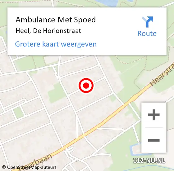 Locatie op kaart van de 112 melding: Ambulance Met Spoed Naar Heel, De Horionstraat op 14 mei 2019 16:34