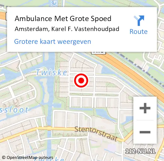 Locatie op kaart van de 112 melding: Ambulance Met Grote Spoed Naar Amsterdam, Karel F. Vastenhoudpad op 14 mei 2019 18:13