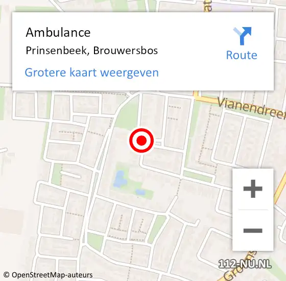 Locatie op kaart van de 112 melding: Ambulance Prinsenbeek, Brouwersbos op 14 mei 2019 19:04