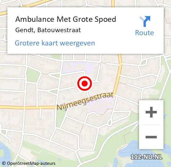Locatie op kaart van de 112 melding: Ambulance Met Grote Spoed Naar Gendt, Batouwestraat op 14 mei 2019 21:52