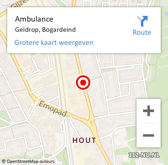 Locatie op kaart van de 112 melding: Ambulance Geldrop, Bogardeind op 15 mei 2019 08:03