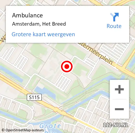 Locatie op kaart van de 112 melding: Ambulance Amsterdam, Het Breed op 15 mei 2019 14:26