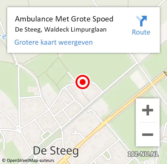 Locatie op kaart van de 112 melding: Ambulance Met Grote Spoed Naar De Steeg, Waldeck Limpurglaan op 15 mei 2019 14:49