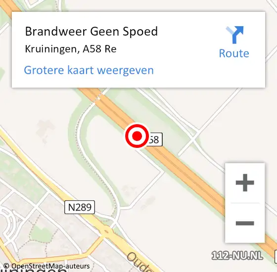 Locatie op kaart van de 112 melding: Brandweer Geen Spoed Naar Kruiningen, A58 Re op 15 mei 2019 15:34