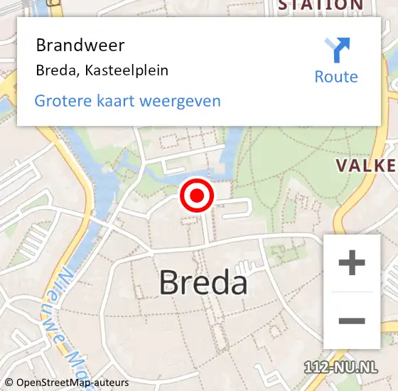 Locatie op kaart van de 112 melding: Brandweer Breda, Kasteelplein op 15 mei 2019 16:44