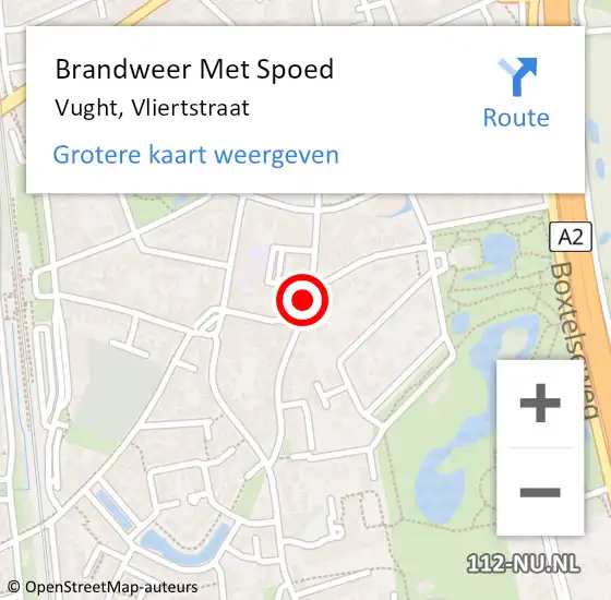 Locatie op kaart van de 112 melding: Brandweer Met Spoed Naar Vught, Vliertstraat op 15 mei 2019 19:07