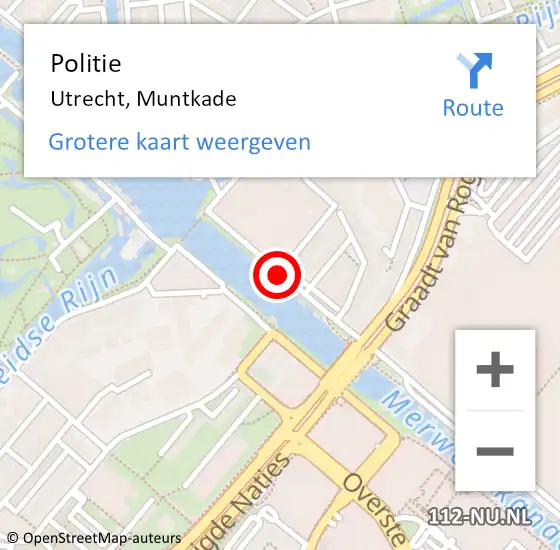 Locatie op kaart van de 112 melding: Politie Utrecht, Muntkade op 15 mei 2019 21:07