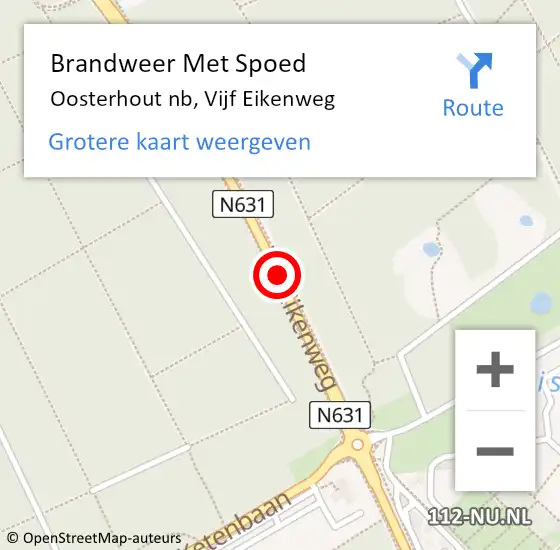 Locatie op kaart van de 112 melding: Brandweer Met Spoed Naar Oosterhout nb, Vijf Eikenweg op 15 mei 2019 21:08