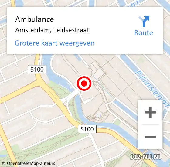 Locatie op kaart van de 112 melding: Ambulance Amsterdam, Leidsestraat op 15 mei 2019 23:03