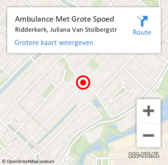 Locatie op kaart van de 112 melding: Ambulance Met Grote Spoed Naar Ridderkerk, Juliana Van Stolbergstr op 16 mei 2019 01:51