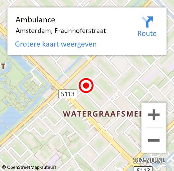 Locatie op kaart van de 112 melding: Ambulance Amsterdam, Fraunhoferstraat op 16 mei 2019 02:12