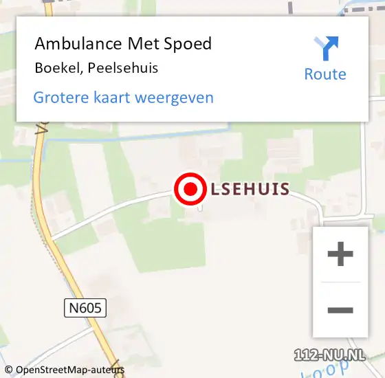 Locatie op kaart van de 112 melding: Ambulance Met Spoed Naar Boekel, Peelsehuis op 16 mei 2019 04:32