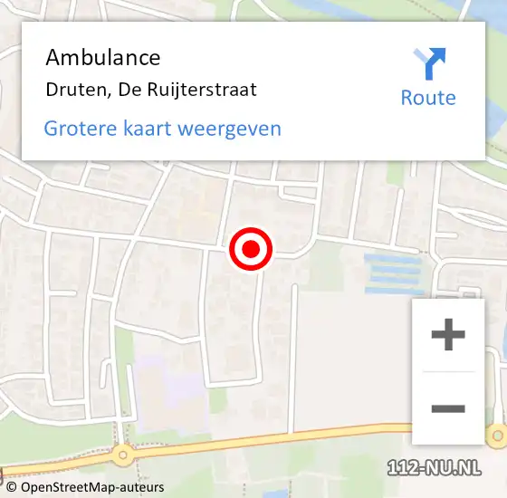 Locatie op kaart van de 112 melding: Ambulance Druten, De Ruijterstraat op 16 mei 2019 09:31
