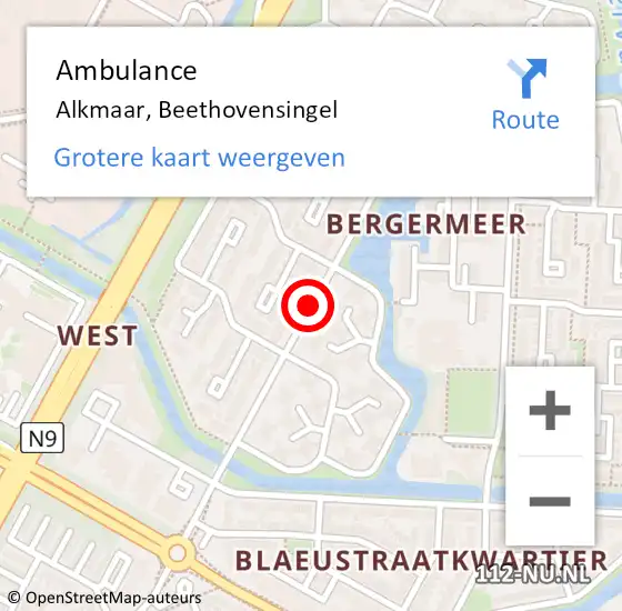 Locatie op kaart van de 112 melding: Ambulance Alkmaar, Beethovensingel op 16 mei 2019 11:25
