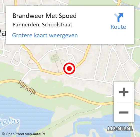 Locatie op kaart van de 112 melding: Brandweer Met Spoed Naar Pannerden, Schoolstraat op 16 mei 2019 13:17