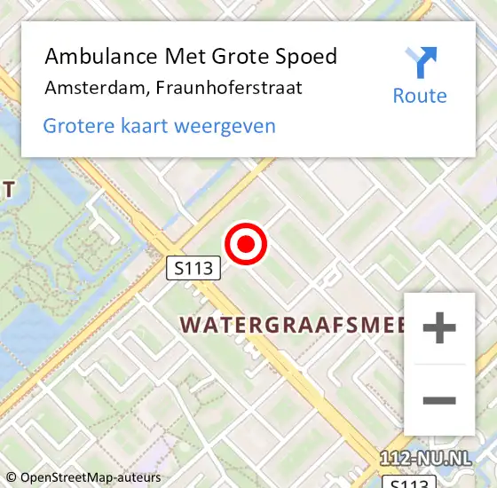 Locatie op kaart van de 112 melding: Ambulance Met Grote Spoed Naar Amsterdam, Fraunhoferstraat op 16 mei 2019 13:43