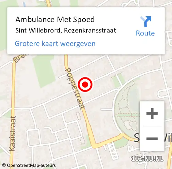 Locatie op kaart van de 112 melding: Ambulance Met Spoed Naar Sint Willebrord, Rozenkransstraat op 16 mei 2019 14:06