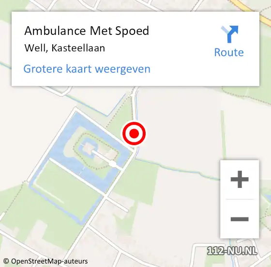 Locatie op kaart van de 112 melding: Ambulance Met Spoed Naar Well, Kasteellaan op 16 mei 2019 15:56