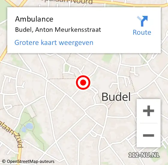 Locatie op kaart van de 112 melding: Ambulance Budel, Anton Meurkensstraat op 16 mei 2019 16:13