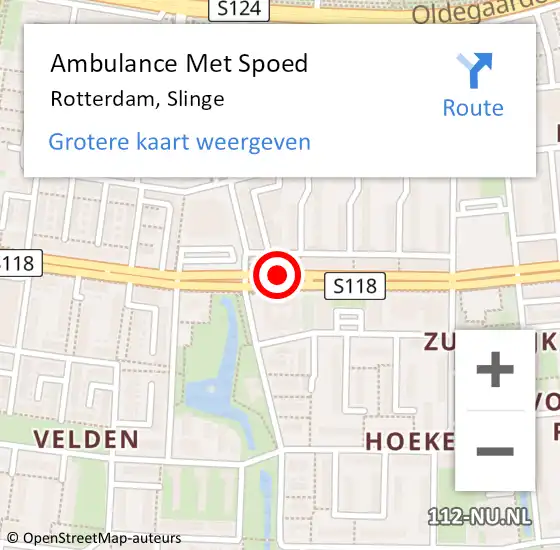 Locatie op kaart van de 112 melding: Ambulance Met Spoed Naar Rotterdam, Slinge op 17 mei 2019 00:13