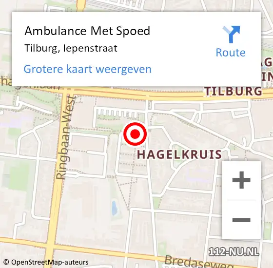 Locatie op kaart van de 112 melding: Ambulance Met Spoed Naar Tilburg, Iepenstraat op 17 mei 2019 02:05