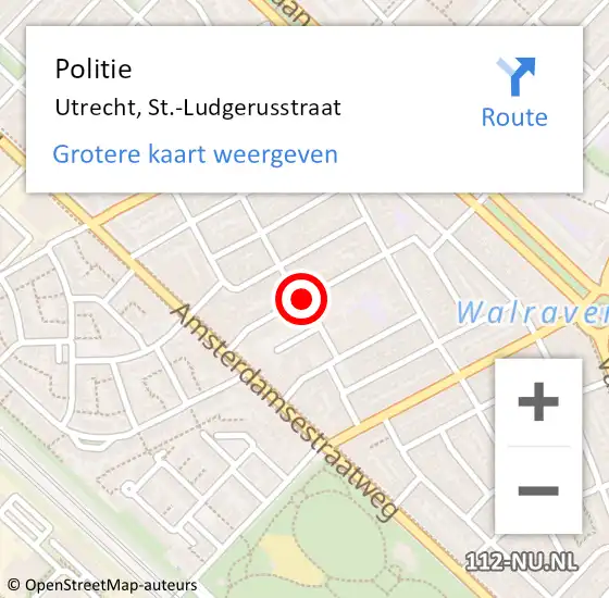 Locatie op kaart van de 112 melding: Politie Utrecht, St.-Ludgerusstraat op 17 mei 2019 13:06