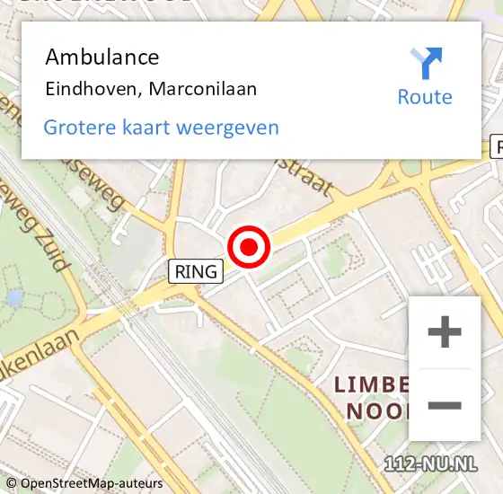 Locatie op kaart van de 112 melding: Ambulance Eindhoven, Marconilaan op 17 mei 2019 15:35