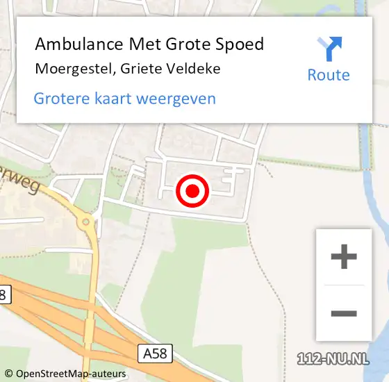 Locatie op kaart van de 112 melding: Ambulance Met Grote Spoed Naar Moergestel, Griete Veldeke op 18 mei 2019 12:05