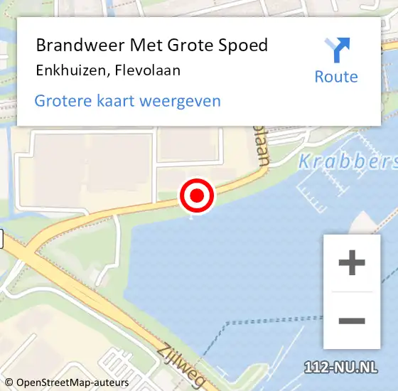 Locatie op kaart van de 112 melding: Brandweer Met Grote Spoed Naar Enkhuizen, Flevolaan op 18 mei 2019 12:59