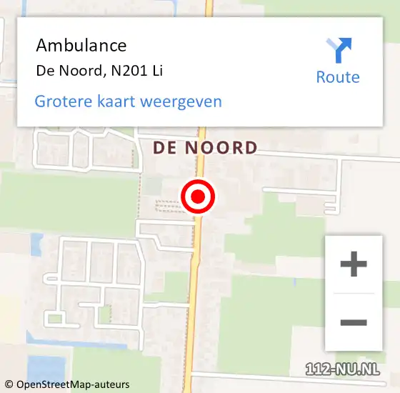 Locatie op kaart van de 112 melding: Ambulance De Noord, N201 Li op 18 mei 2019 14:34