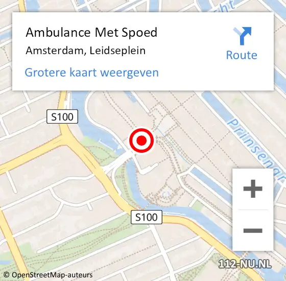 Locatie op kaart van de 112 melding: Ambulance Met Spoed Naar Amsterdam, Leidseplein op 18 mei 2019 21:38