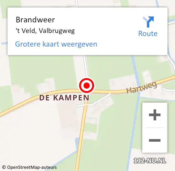 Locatie op kaart van de 112 melding: Brandweer 't Veld, Valbrugweg op 19 mei 2019 02:40