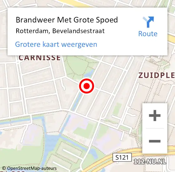 Locatie op kaart van de 112 melding: Brandweer Met Grote Spoed Naar Rotterdam, Bevelandsestraat op 19 mei 2019 08:19