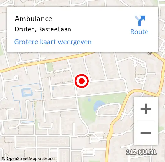 Locatie op kaart van de 112 melding: Ambulance Druten, Kasteellaan op 19 mei 2019 11:37