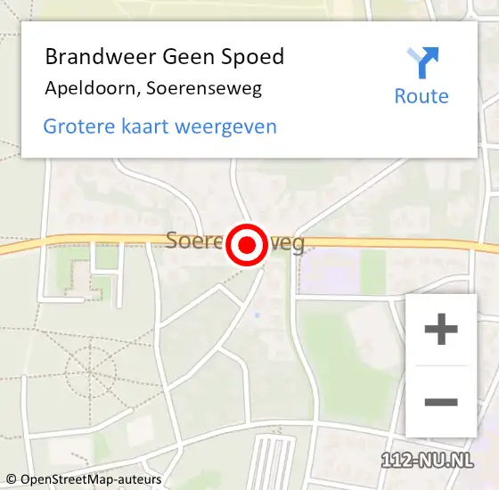 Locatie op kaart van de 112 melding: Brandweer Geen Spoed Naar Apeldoorn, Soerenseweg op 19 mei 2019 14:09