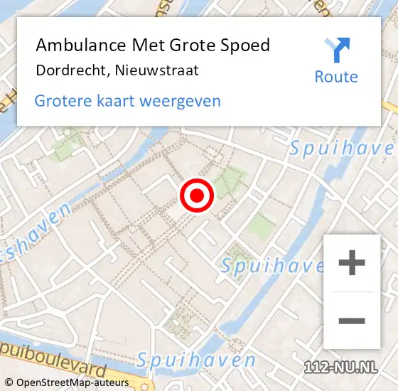 Locatie op kaart van de 112 melding: Ambulance Met Grote Spoed Naar Dordrecht, Nieuwstraat op 19 mei 2019 15:59