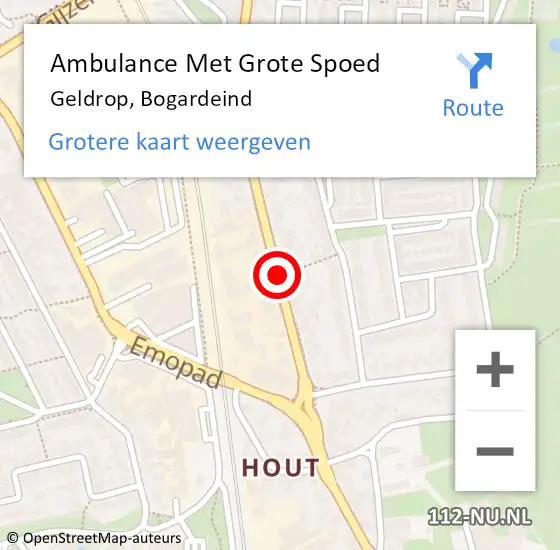 Locatie op kaart van de 112 melding: Ambulance Met Grote Spoed Naar Geldrop, Bogardeind op 19 mei 2019 16:43