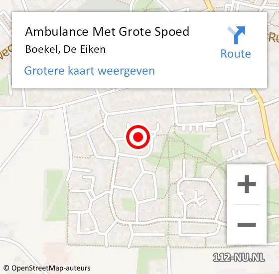 Locatie op kaart van de 112 melding: Ambulance Met Grote Spoed Naar Boekel, De Eiken op 19 mei 2019 16:59