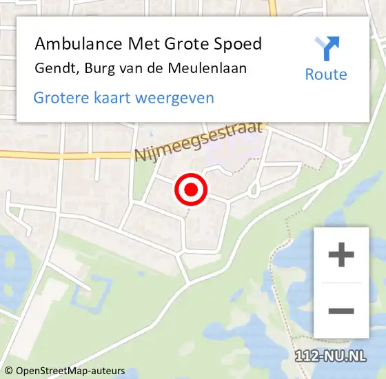 Locatie op kaart van de 112 melding: Ambulance Met Grote Spoed Naar Gendt, Burg van de Meulenlaan op 19 mei 2019 17:58