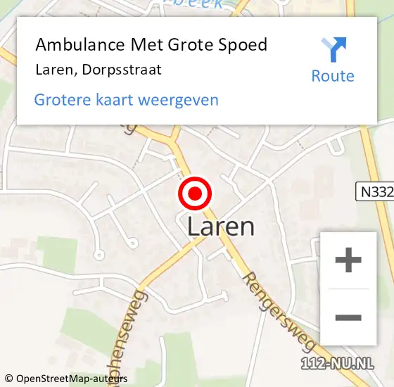 Locatie op kaart van de 112 melding: Ambulance Met Grote Spoed Naar Laren, Dorpsstraat op 19 mei 2019 19:12
